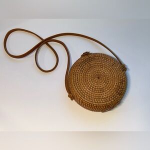 Round Woven Tan Shoulder Bag